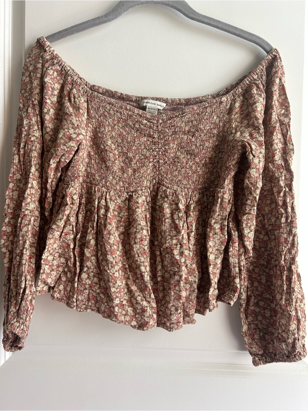 American Eagle Outfitters Dusty Rose Floral Smocked Peplum Blouse